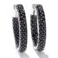 Pinctore Sterling Silver 4 Tcw Black Spinel Inside Outside 1 Inch Hoop Earrings With Clicker Lock