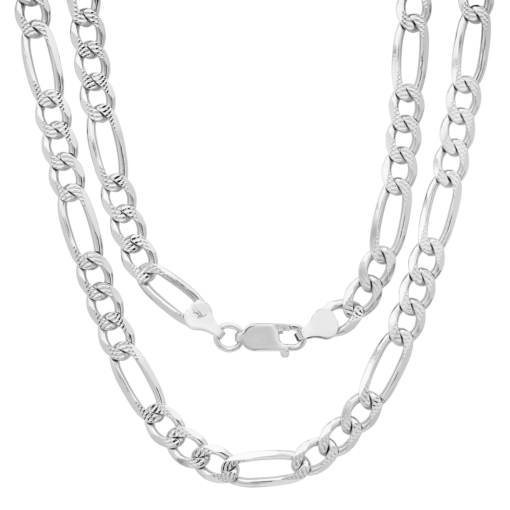 Sterling Silver 7 Mm Figaro Pave Chain Necklace By Roberto Martinez