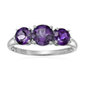 Pinctore Sterling Silver Amethyst And Diamond Accented 3 Stone Engagement Ring Purple