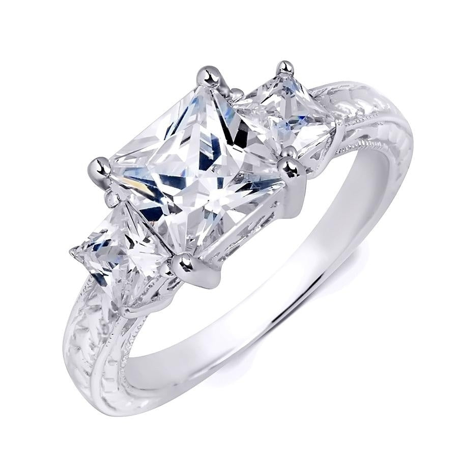 Sterling Silver Antique Style 2.5 Ct Princess Cut Bridal Wedding Ring