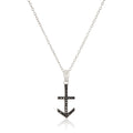 Pinctore Sterling Silver Black Spinel Anchor Pendant Necklace 18