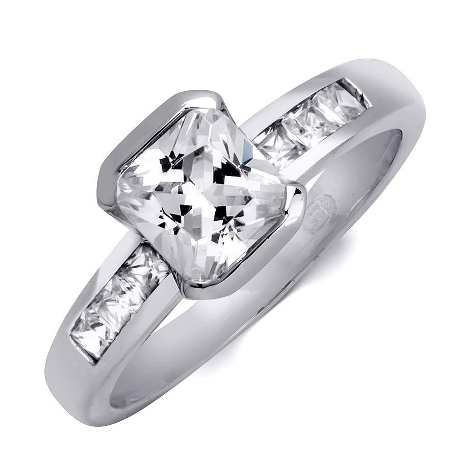 Sterling Silver Cz Princess Emerald Cut 1.25 Carat Wedding Ring