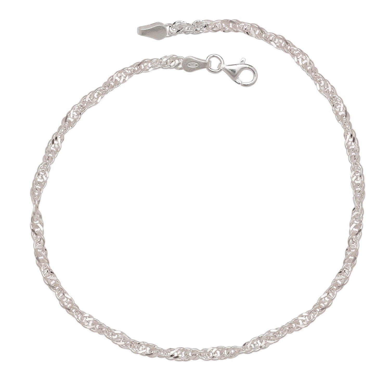 Sterling Silver Diamond Cut Singapore Anklet 10 Inches
