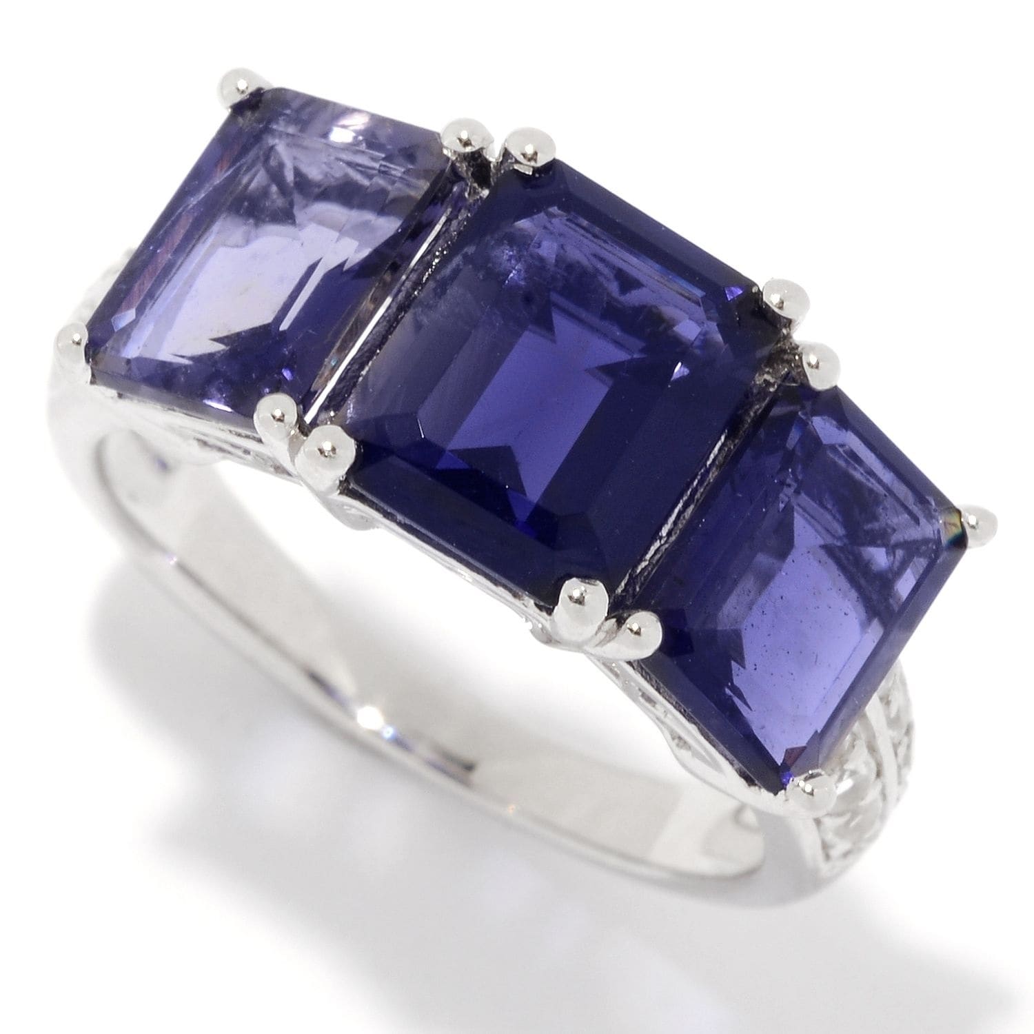 Pinctore Sterling Silver Emerald Iolite White Topaz Ring