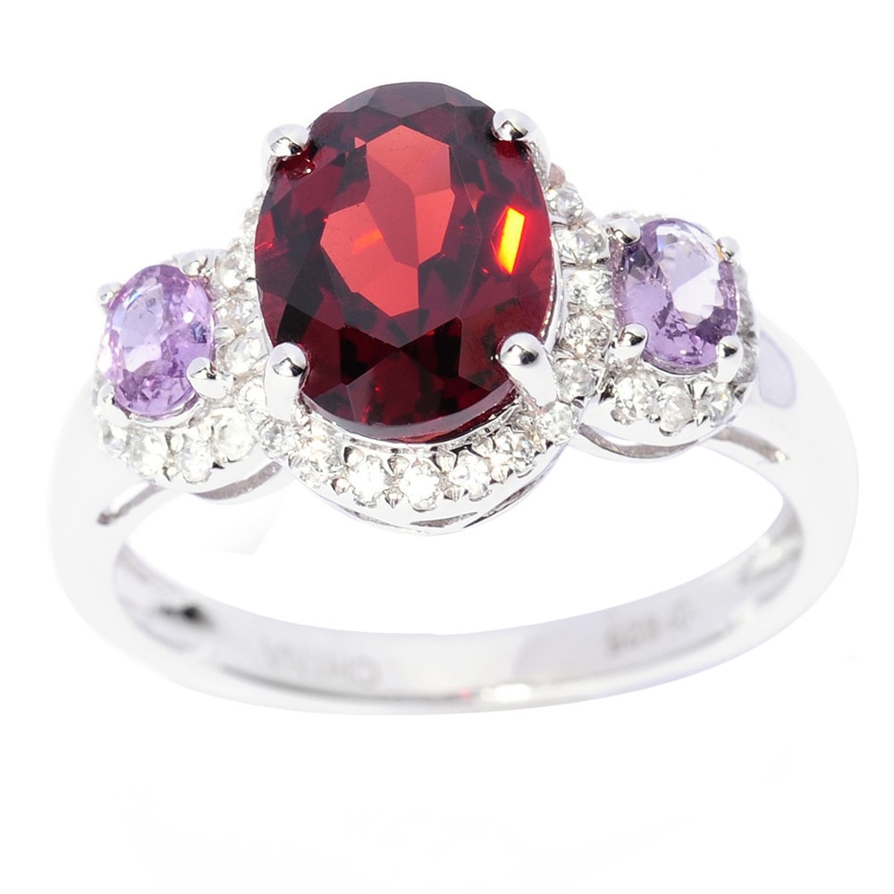 Pinctore Sterling Silver Garnet Purple Sapphire And White Zircon Ring
