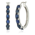 Sterling Silver Genuine Blue Sapphire Oval Hoop Earrings 3 4