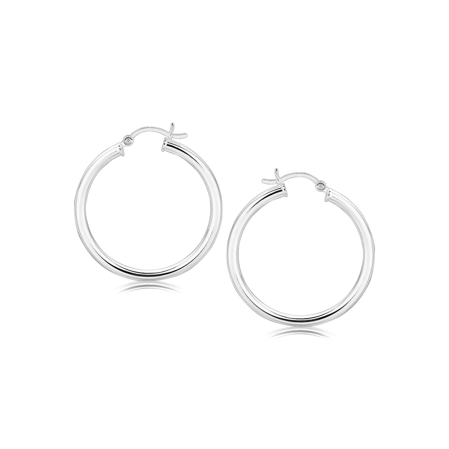Sterling Silver Hoop Style Earrings With Polished Rhodium Plating 30Mm