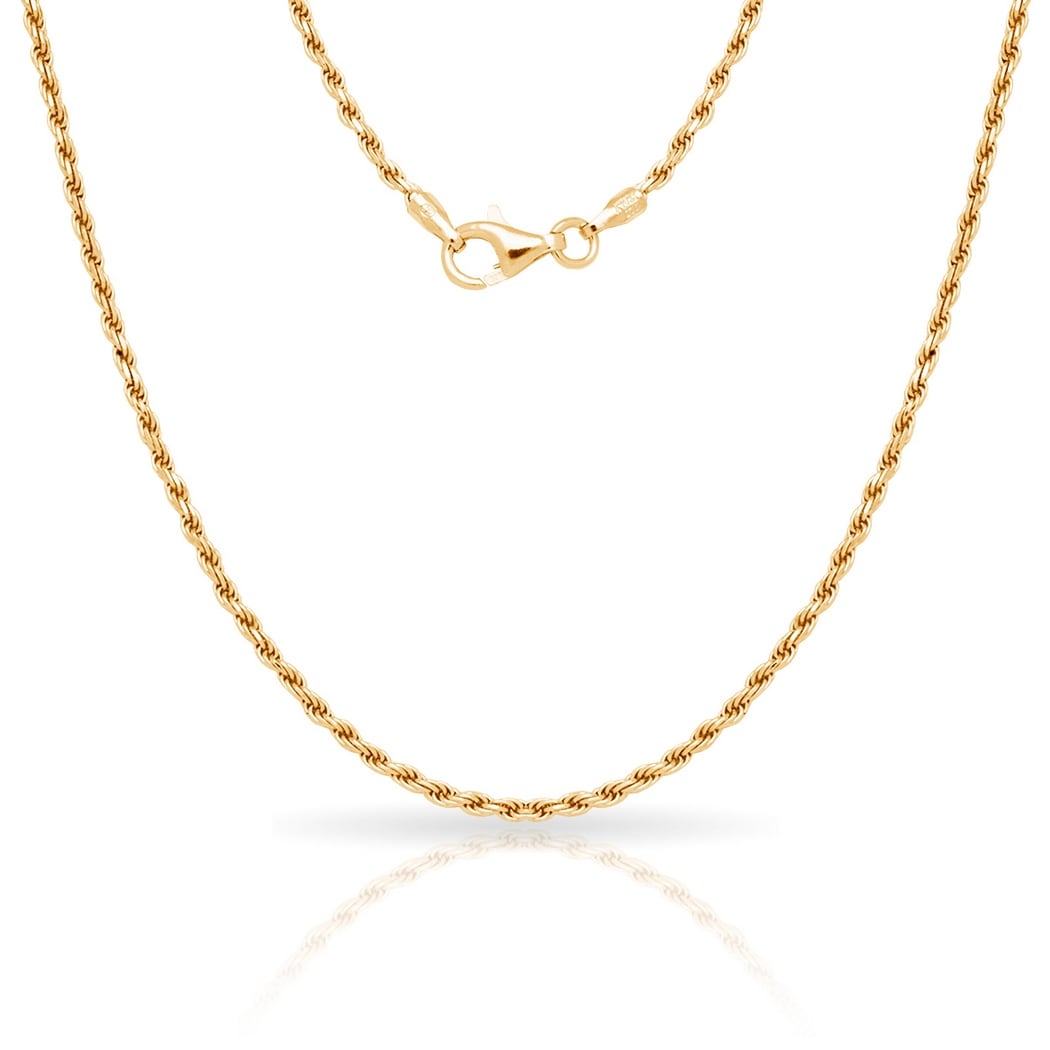 Sterling Silver Italian 2Mm Gold Plated Diamond Cut Rope Chain Necklace 16 30 Yellow
