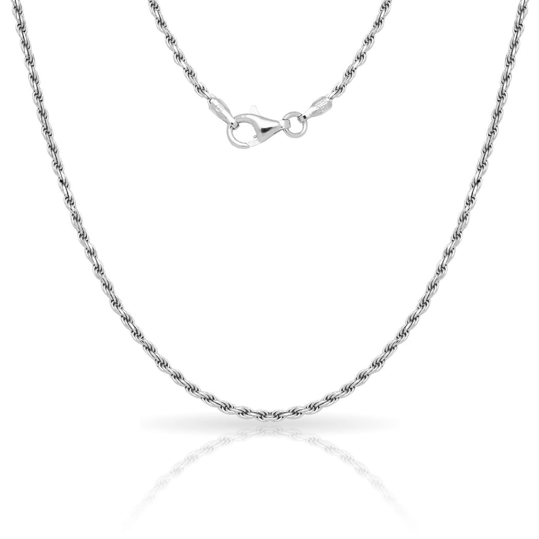 Sterling Silver Italian 2Mm Rhodium Plated Diamond Cut Rope Chain Necklace 16 30 White