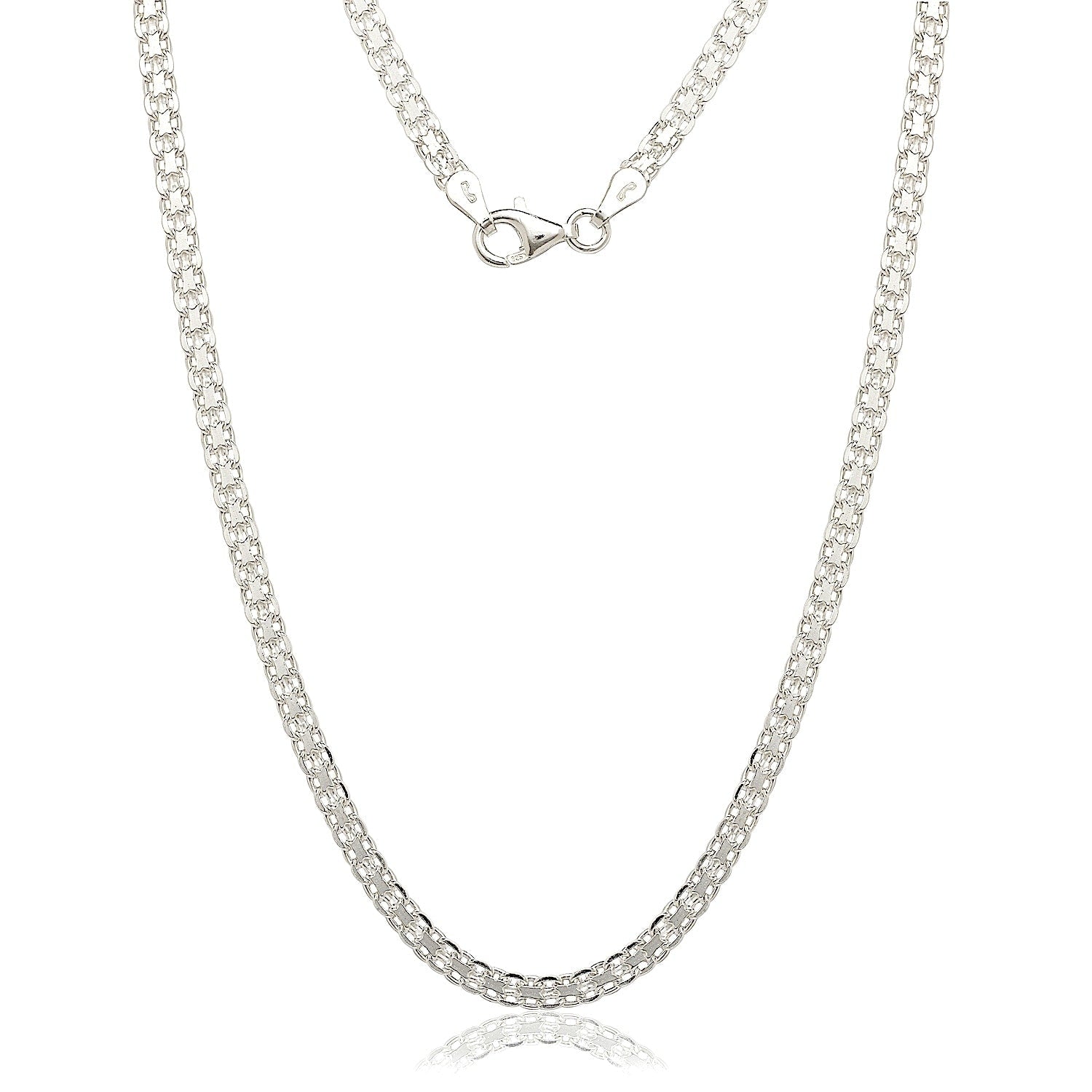 Sterling Silver Italian 3.5Mm Bizmark Chain Necklace White