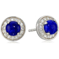 Pinctore Sterling Silver Lapis Round Halo Stud Earrings Blue