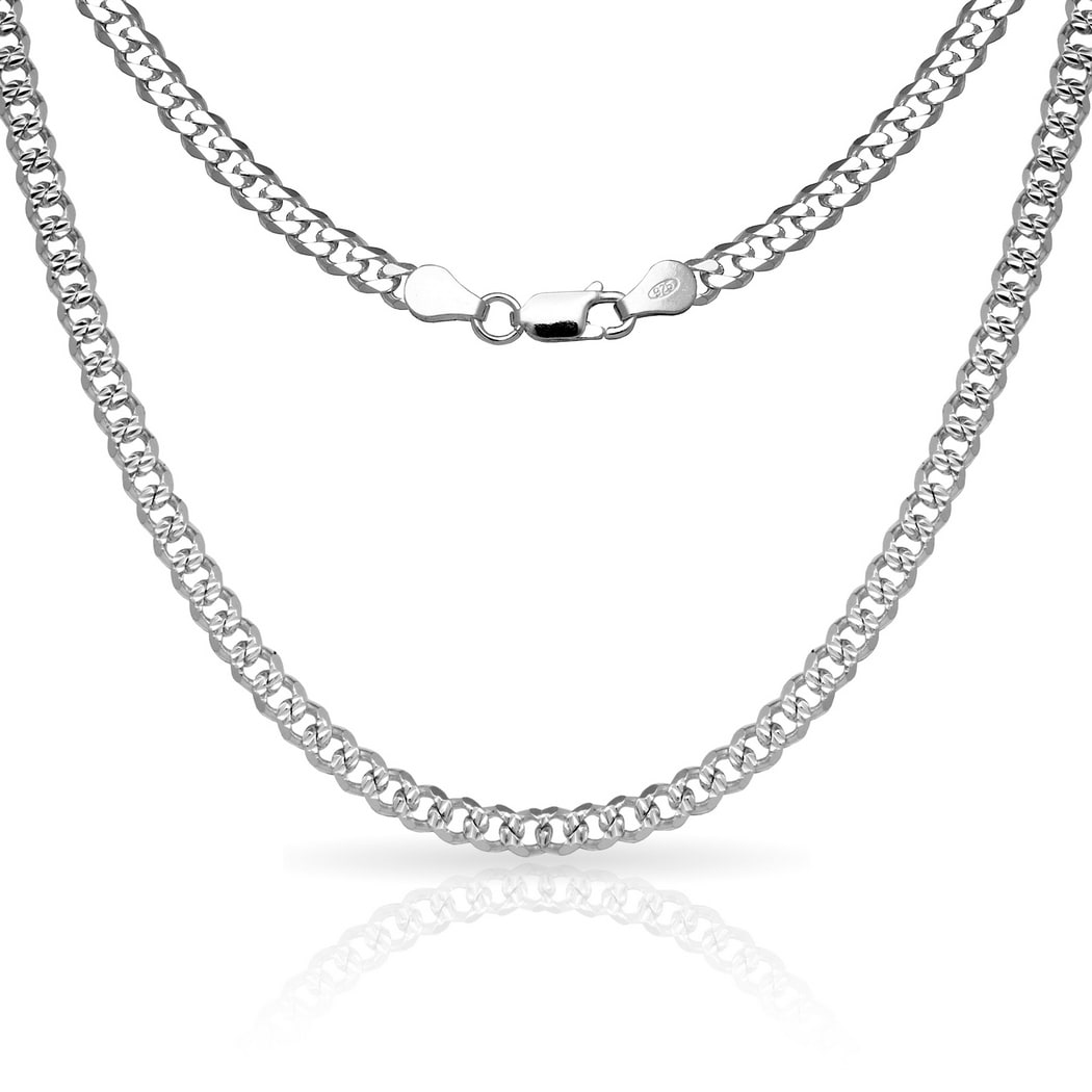 Sterling Silver Mens Italian 6Mm Pave Curb Chain Necklace 18 30 White