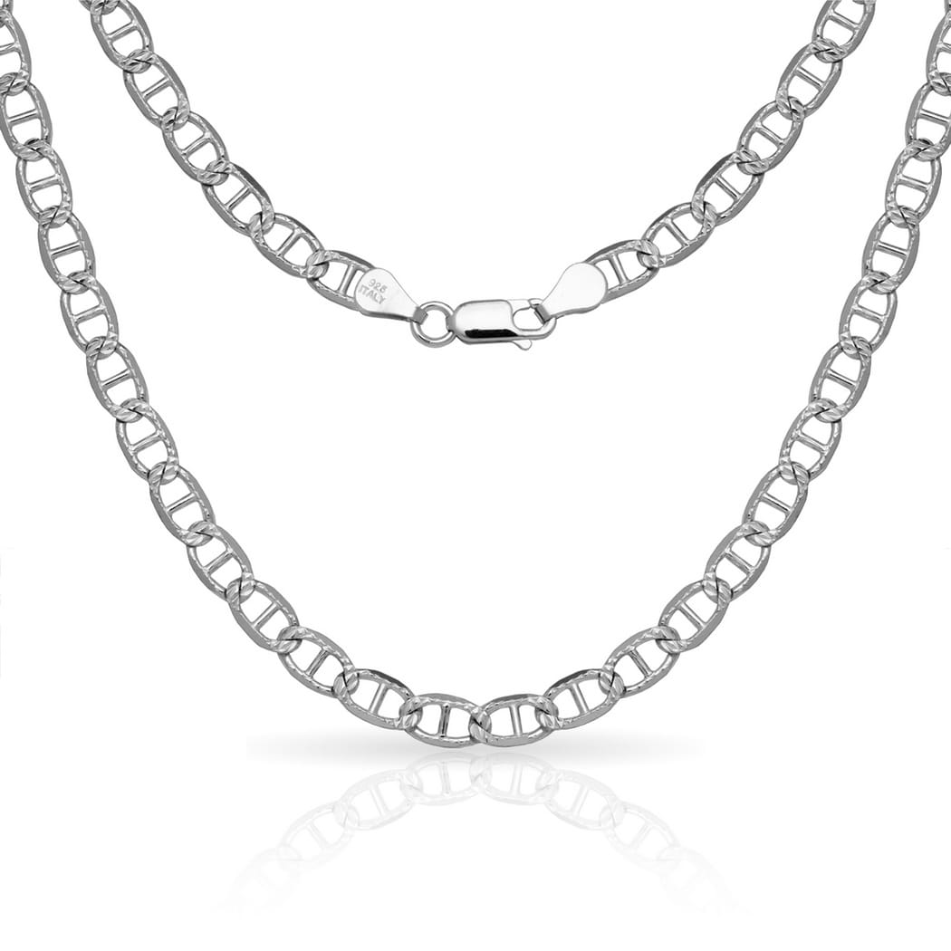 Sterling Silver Mens Italian 6Mm Pave Mariner Chain Necklace 18 30 White