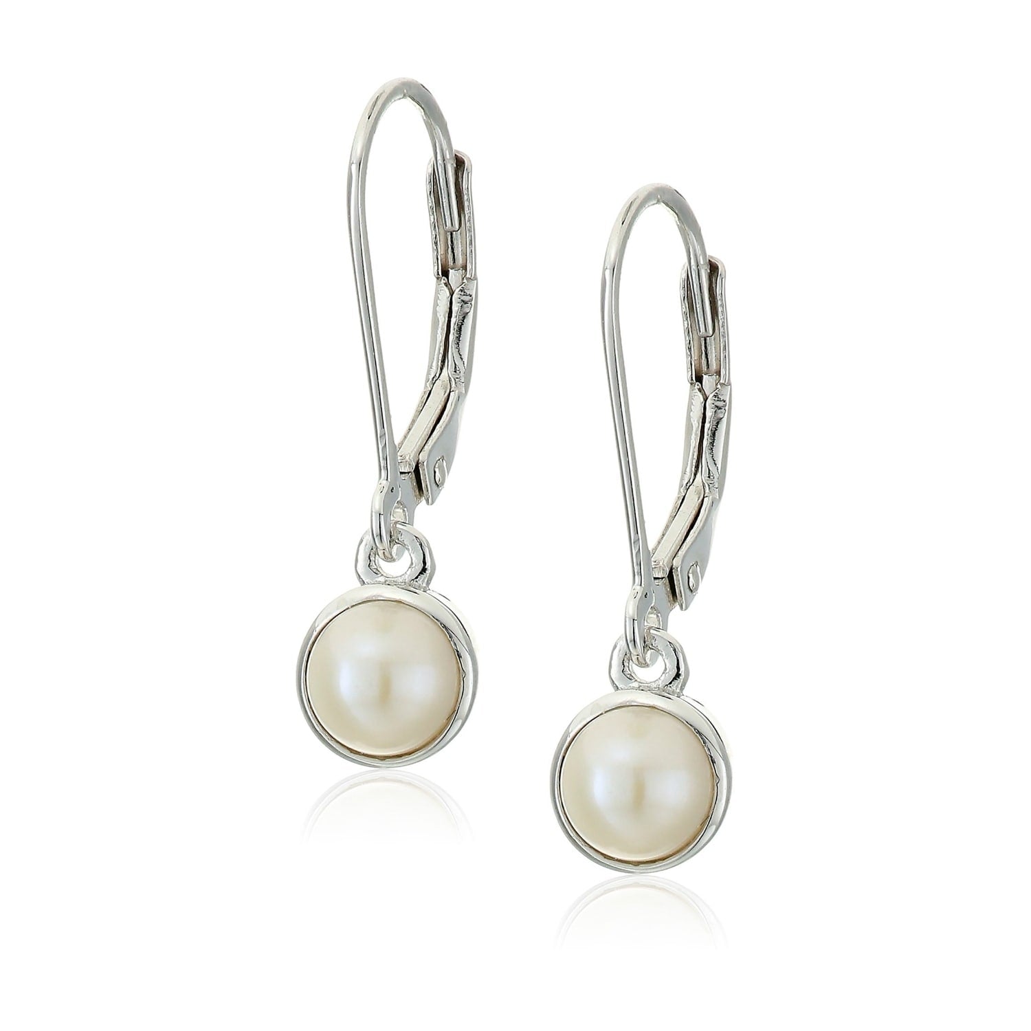 Pinctore Sterling Silver Pearl Dangle Lever Stud Earrings