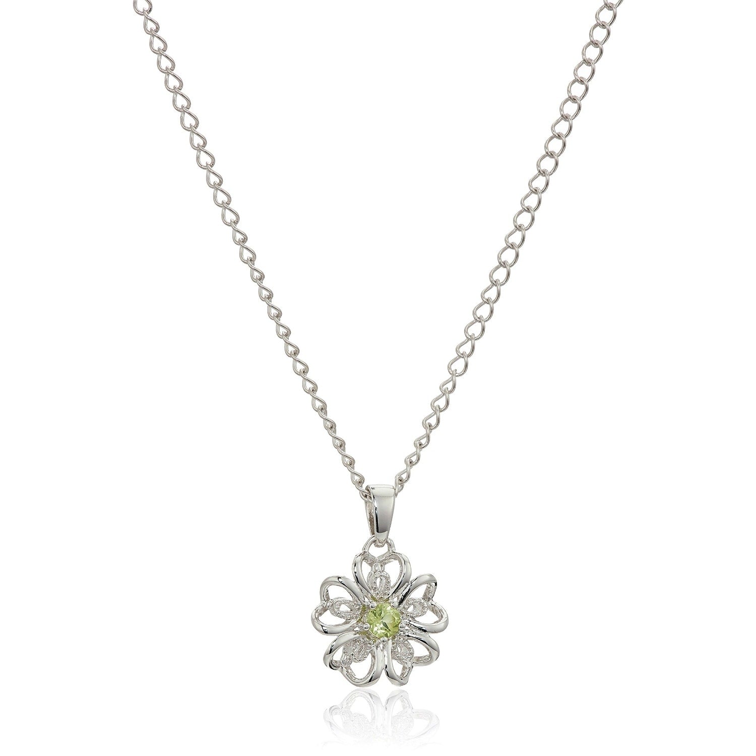 Pinctore Sterling Silver Peridot Flower Pendant Necklace 18 Green