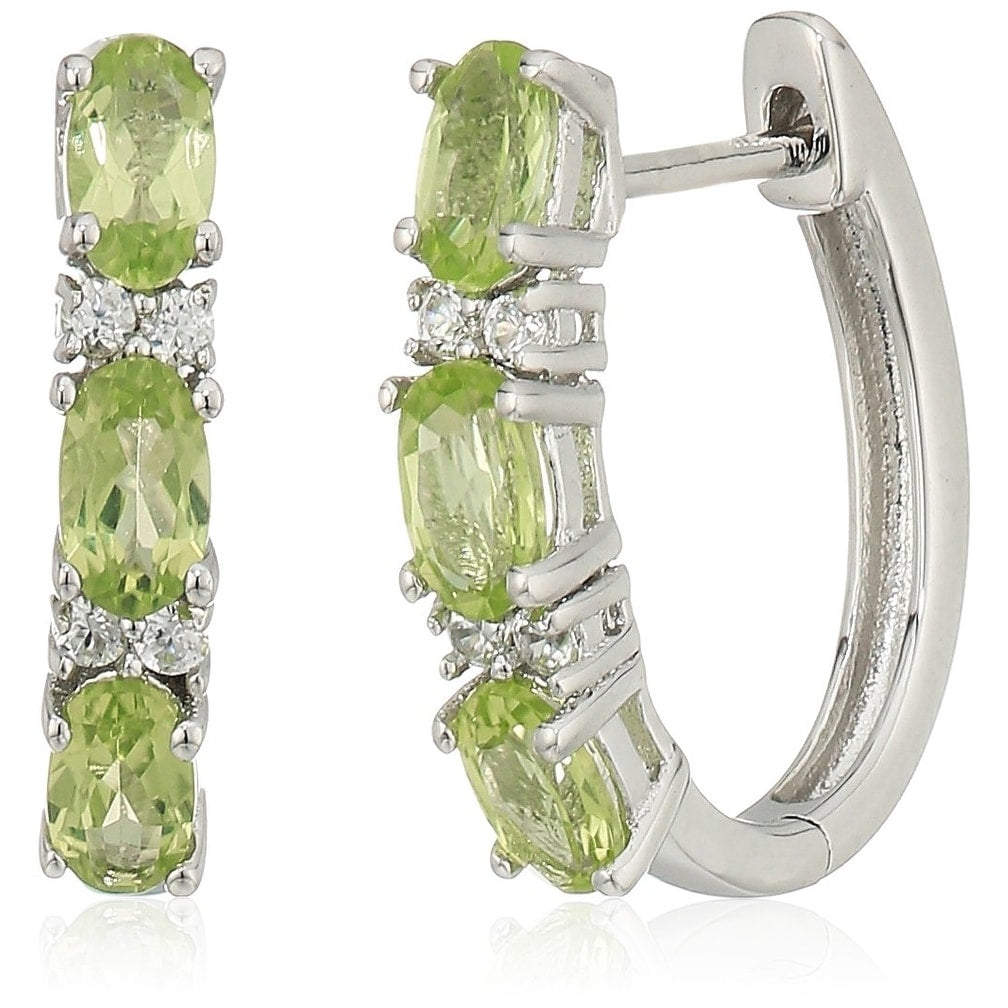 Pinctore Sterling Silver Peridot Small Hoop Earrings Green