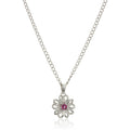 Sterling Silver Pink Tourmaline Flower Pendant Necklace 18