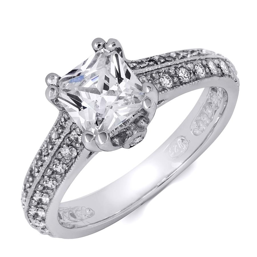 Sterling Silver Princess Cut 1.5 Ct White Cubic Zirconia Bridal Ring