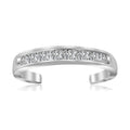 Sterling Silver Rhodium Finished Toe Ring With White Tone Cubic Zirconia Accents