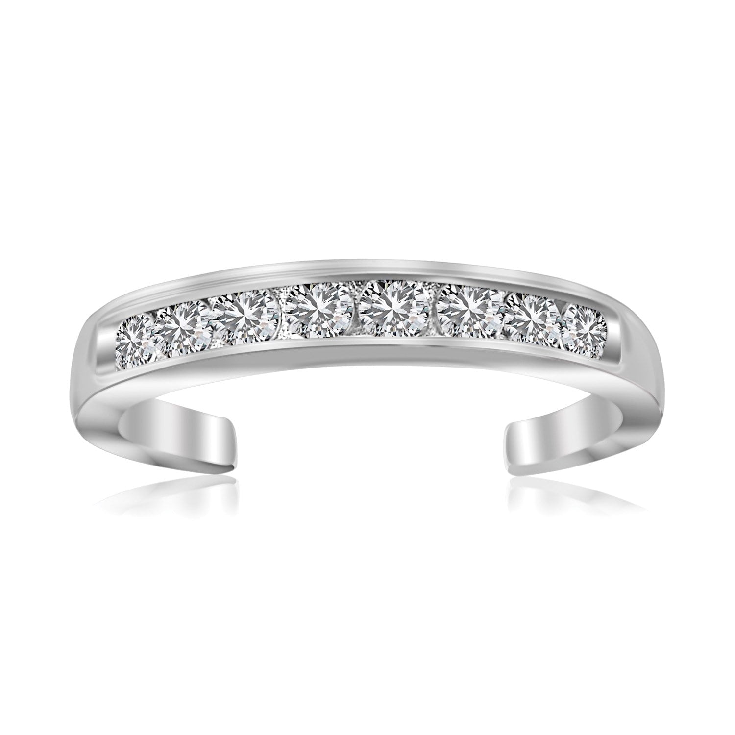 Sterling Silver Rhodium Finished Toe Ring With White Tone Cubic Zirconia Accents
