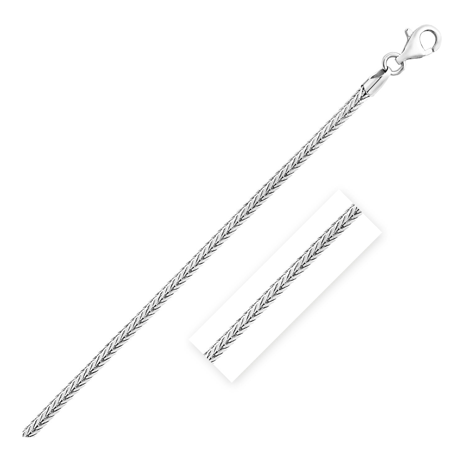 Sterling Silver Rhodium Plated Foxtail Chain Necklace 2.0Mm