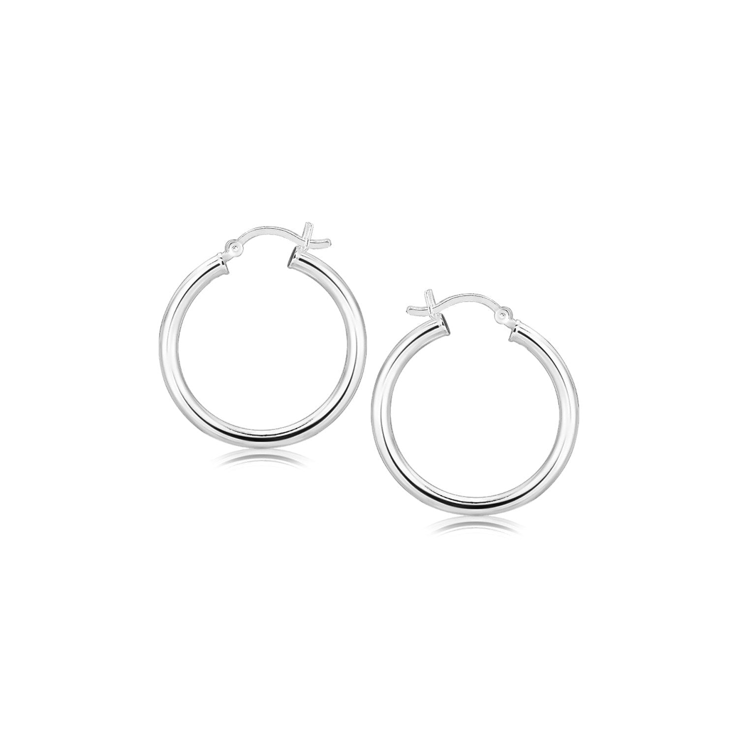 Sterling Silver Rhodium Plated Polished Look Hoop Earrings 25Mm