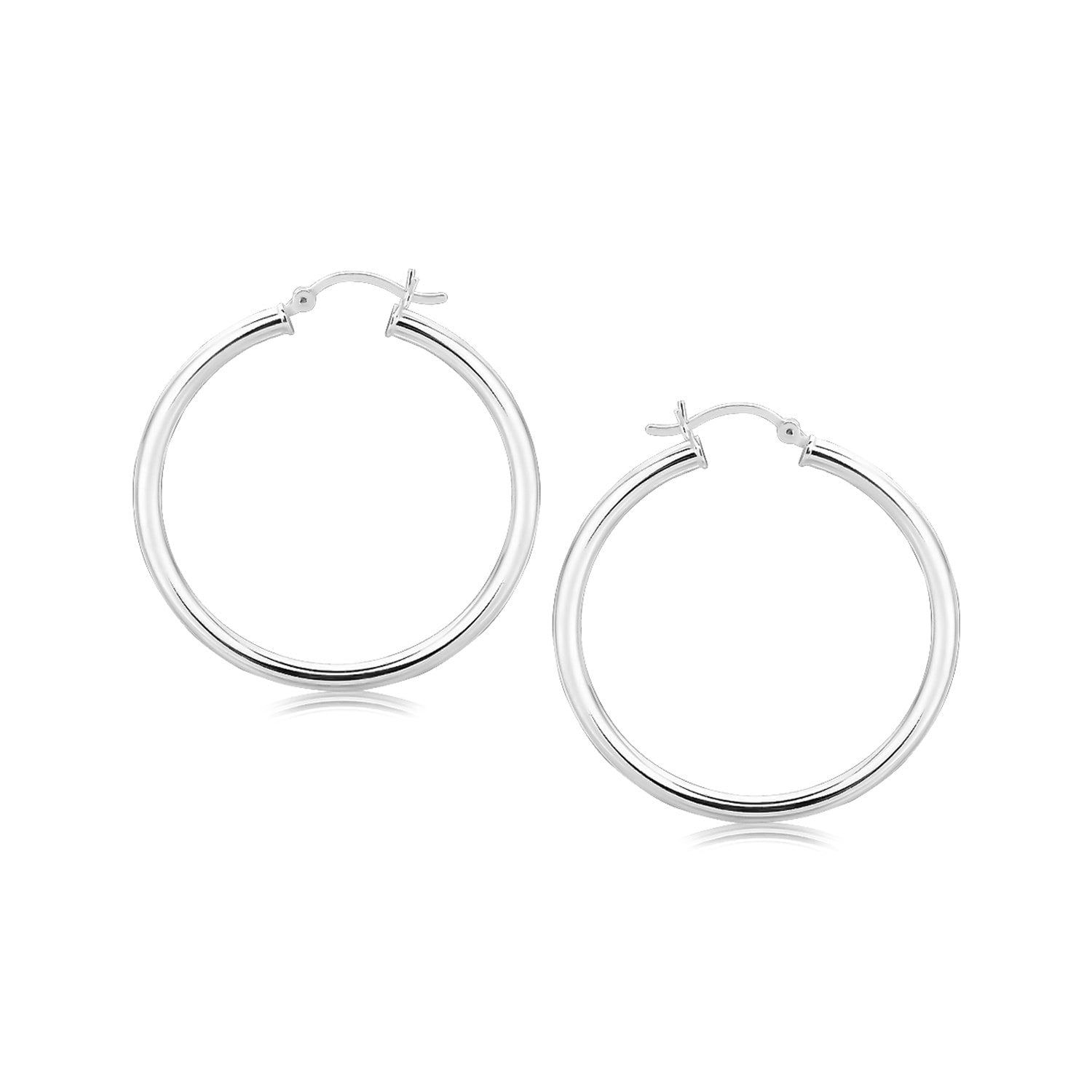 Sterling Silver Rhodium Plated Polished Motif Hoop Earrings 35Mm