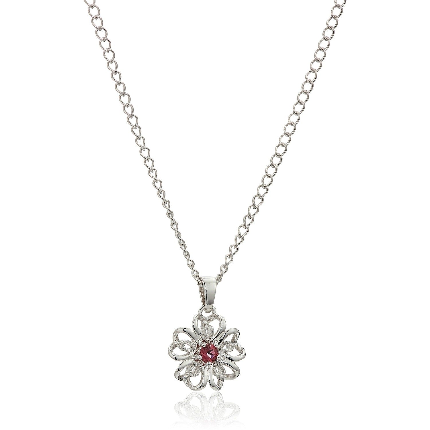 Pinctore Sterling Silver Rhodolite Black Flower Pendant Necklace 18