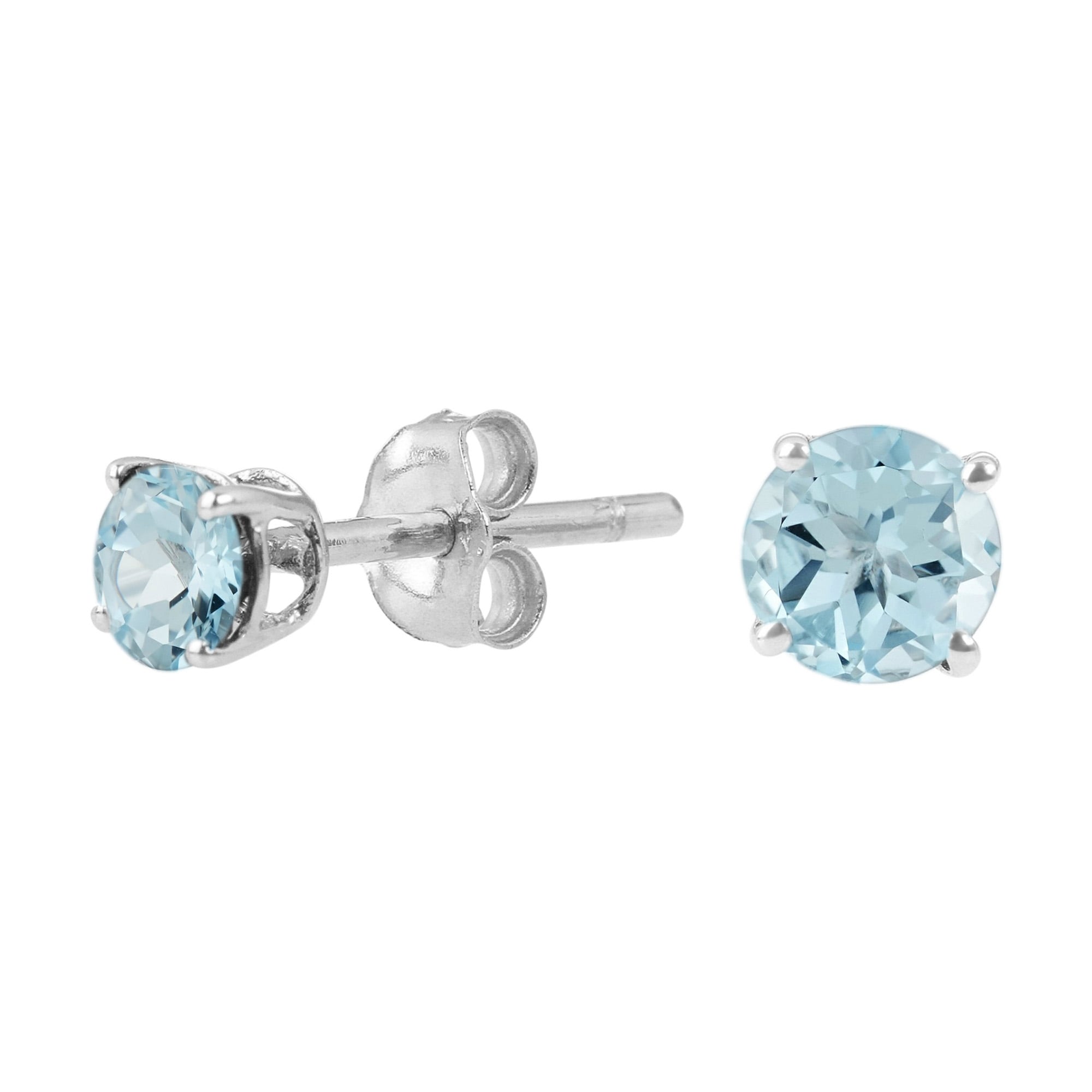 Sterling Silver Round 4Mm Gemstone Birthstone Stud Earrings