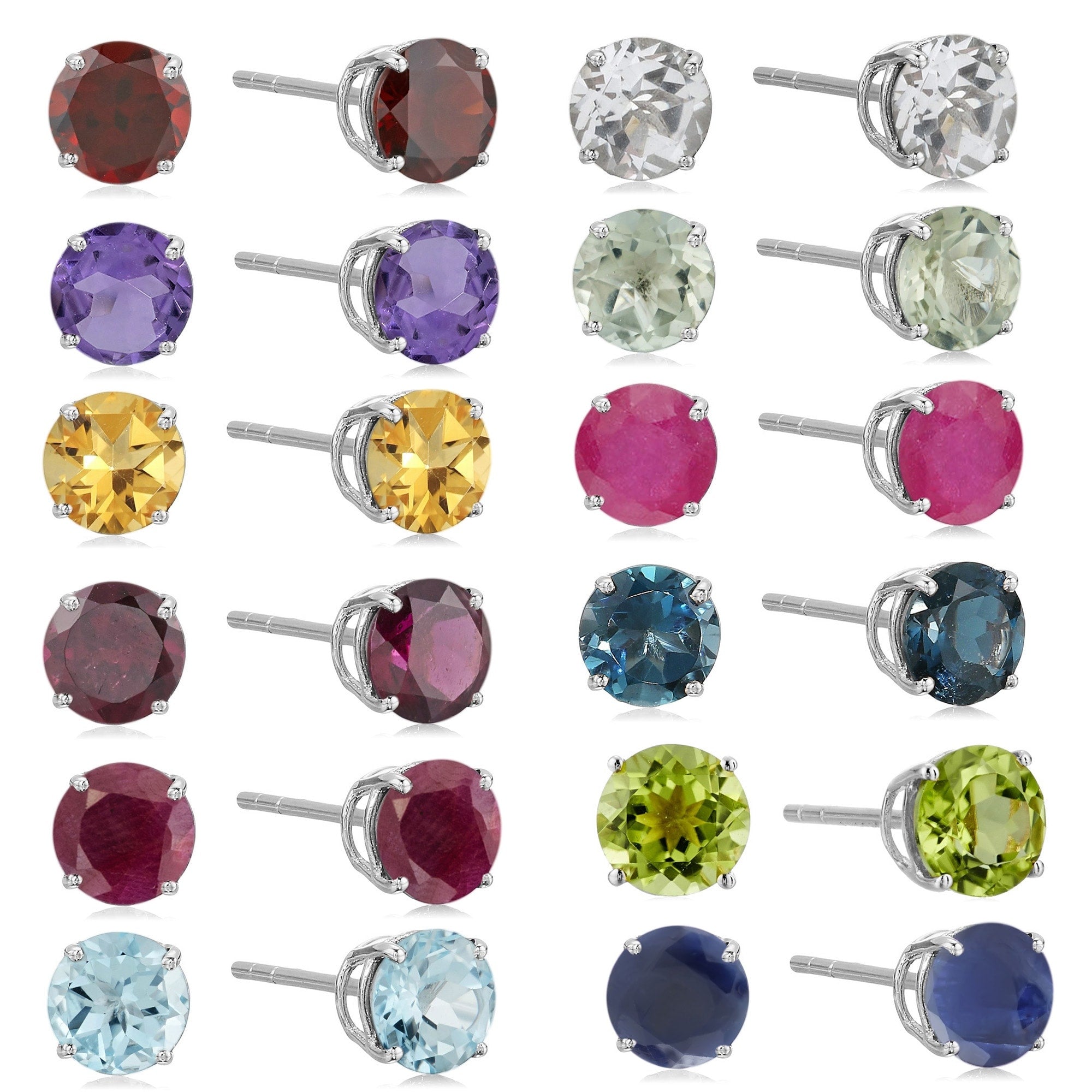 Sterling Silver Round 6Mm Gemstone Birthstone Stud Earrings