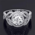 Sterling Silver Round Cut Halo Cubic Zirconia Fashion Cocktail Ring