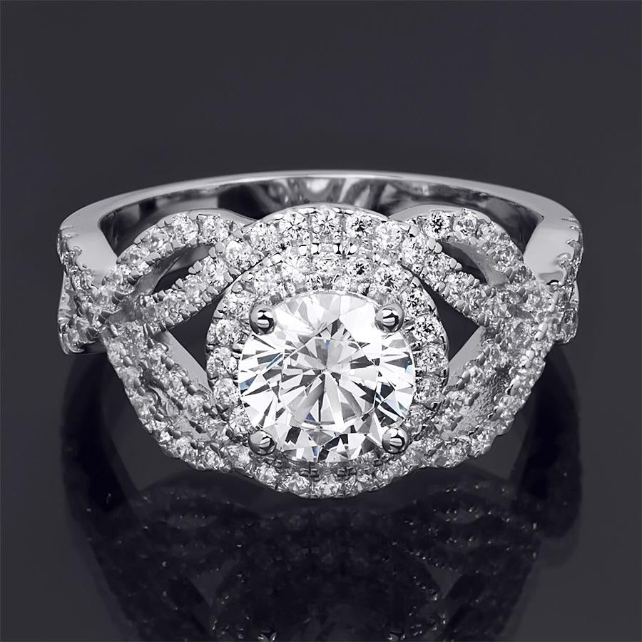 Sterling Silver Round Cut Halo Cubic Zirconia Fashion Cocktail Ring
