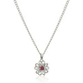 Pinctore Sterling Silver Ruby Black Flower Pendant Necklace 18 Red