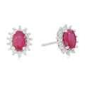 Pinctore Sterling Silver Ruby Created White Sapphire Oval Halo Stud Earrings Red