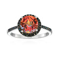 Pinctore Sterling Silver Sunset Orange Topaz And Black Spinel Halo Ring