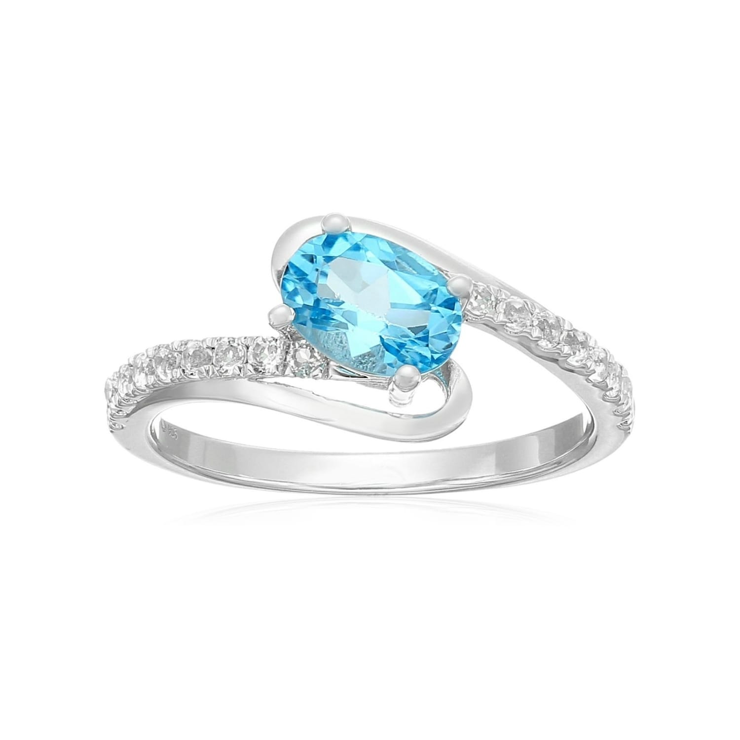 Pinctore Sterling Silver Swiss Blue Topaz And White Topaz Ring