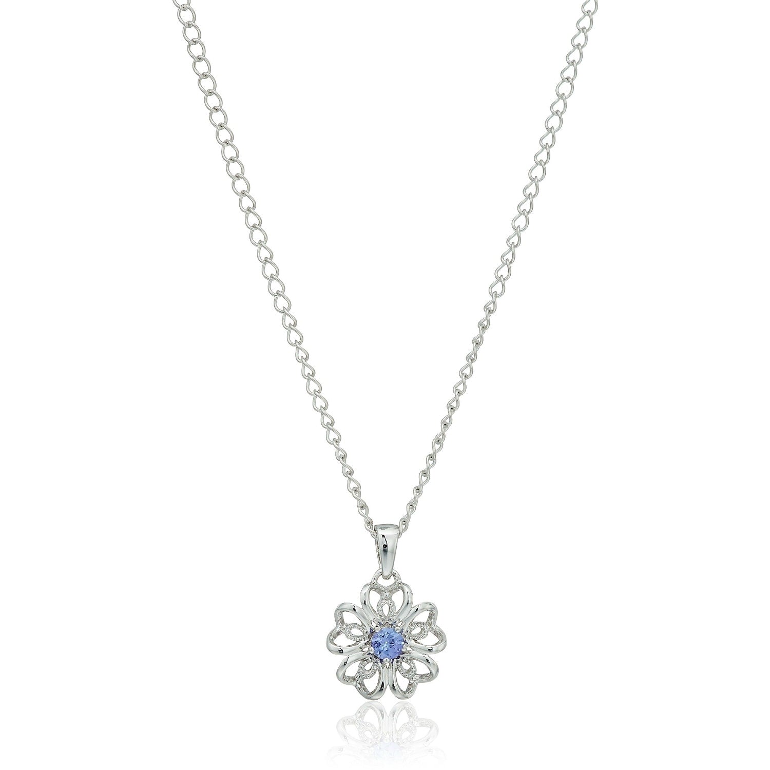 Sterling Silver Tanzanite Black Flower Pendant Necklace 18