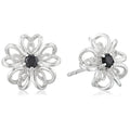 Pinctore Sterling Silver Choice Of Gemstone Flower Stud Earrings Black