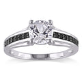 Miadora Sterling Silver With Black Rhodium Created White Sapphire And 1 6Ct Tdw Black Diamond Engagement Ring