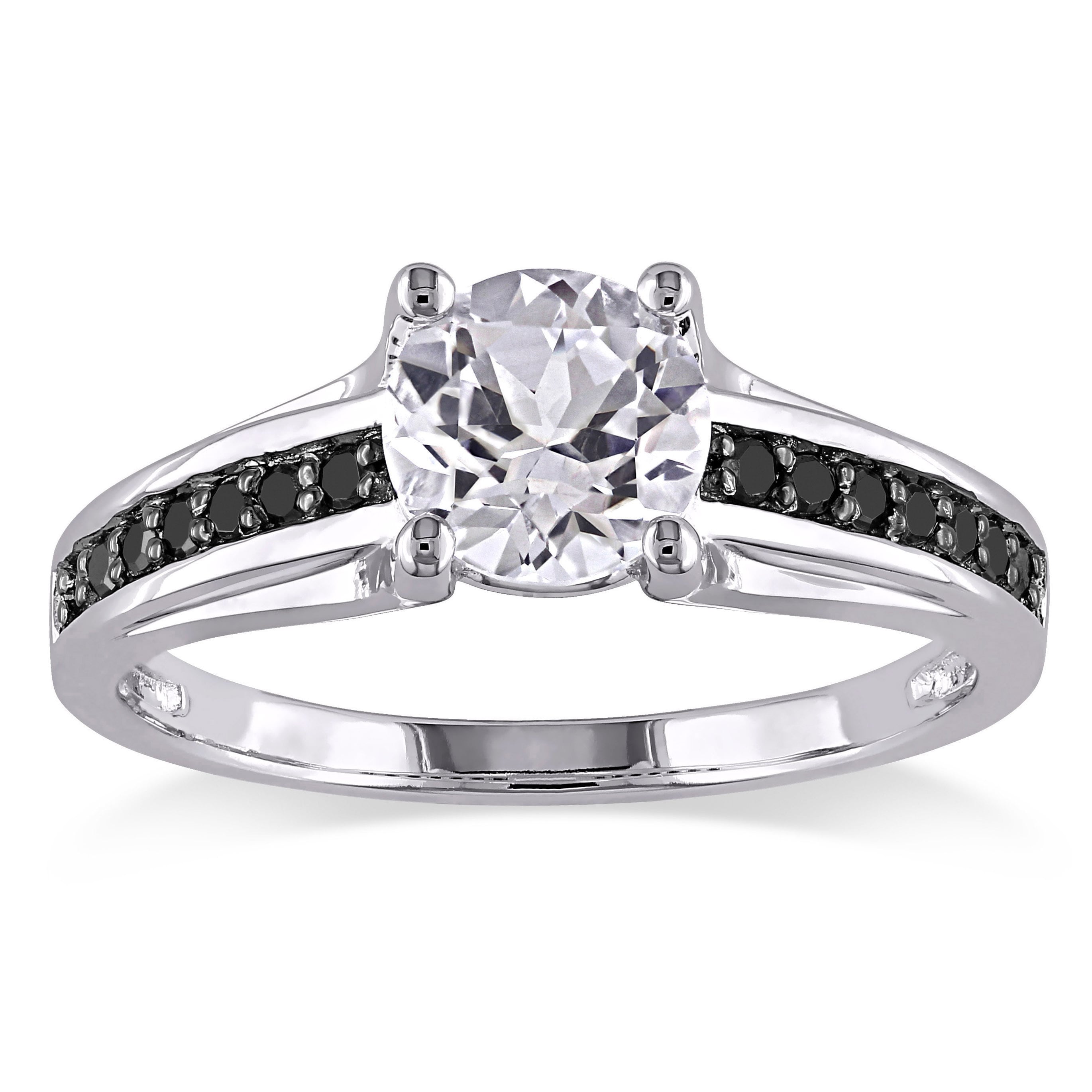 Miadora Sterling Silver With Black Rhodium Created White Sapphire And 1 6Ct Tdw Black Diamond Engagement Ring