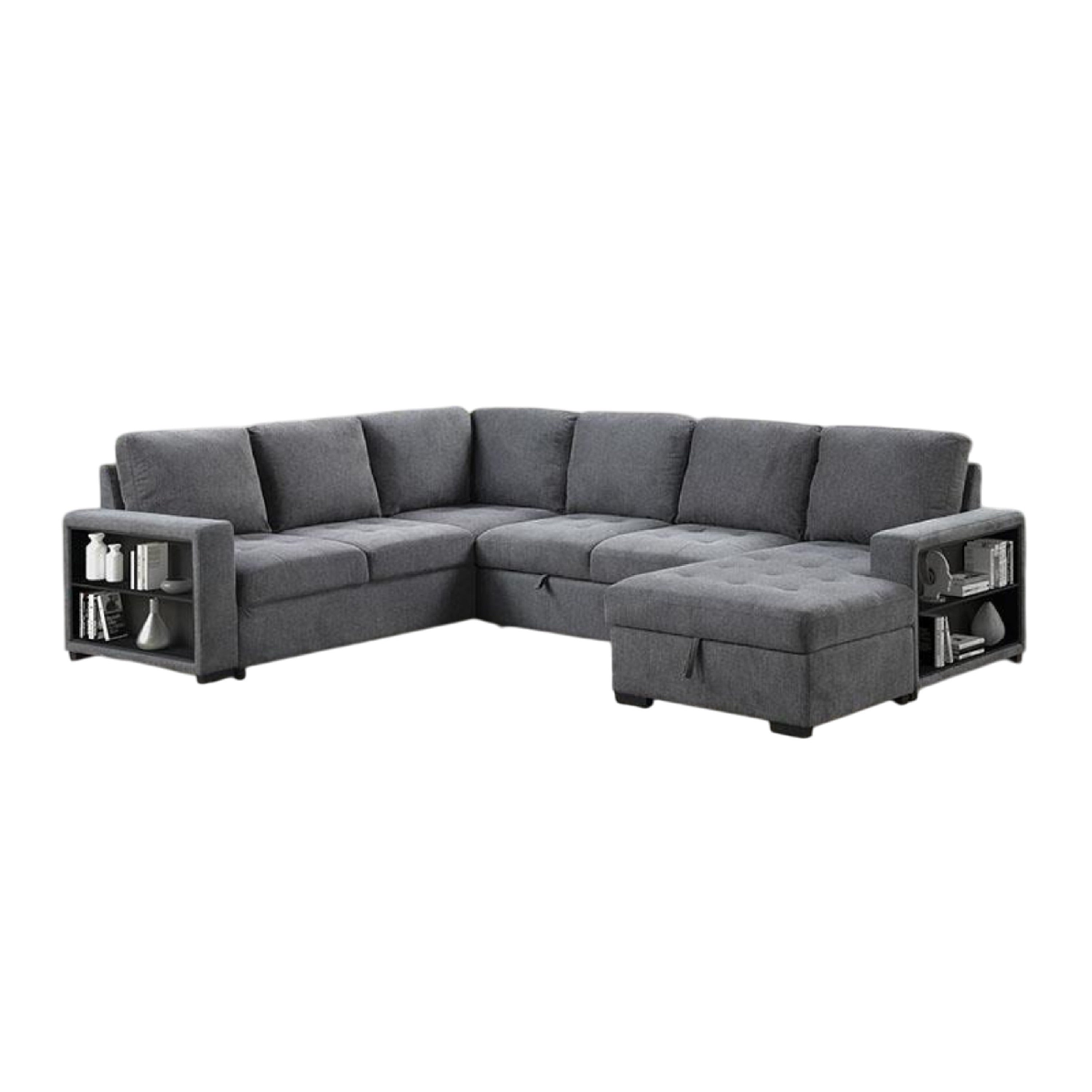 Stila Sleeper Sectional Sofa With Storage Chaise 128 Inch Dark Gray
