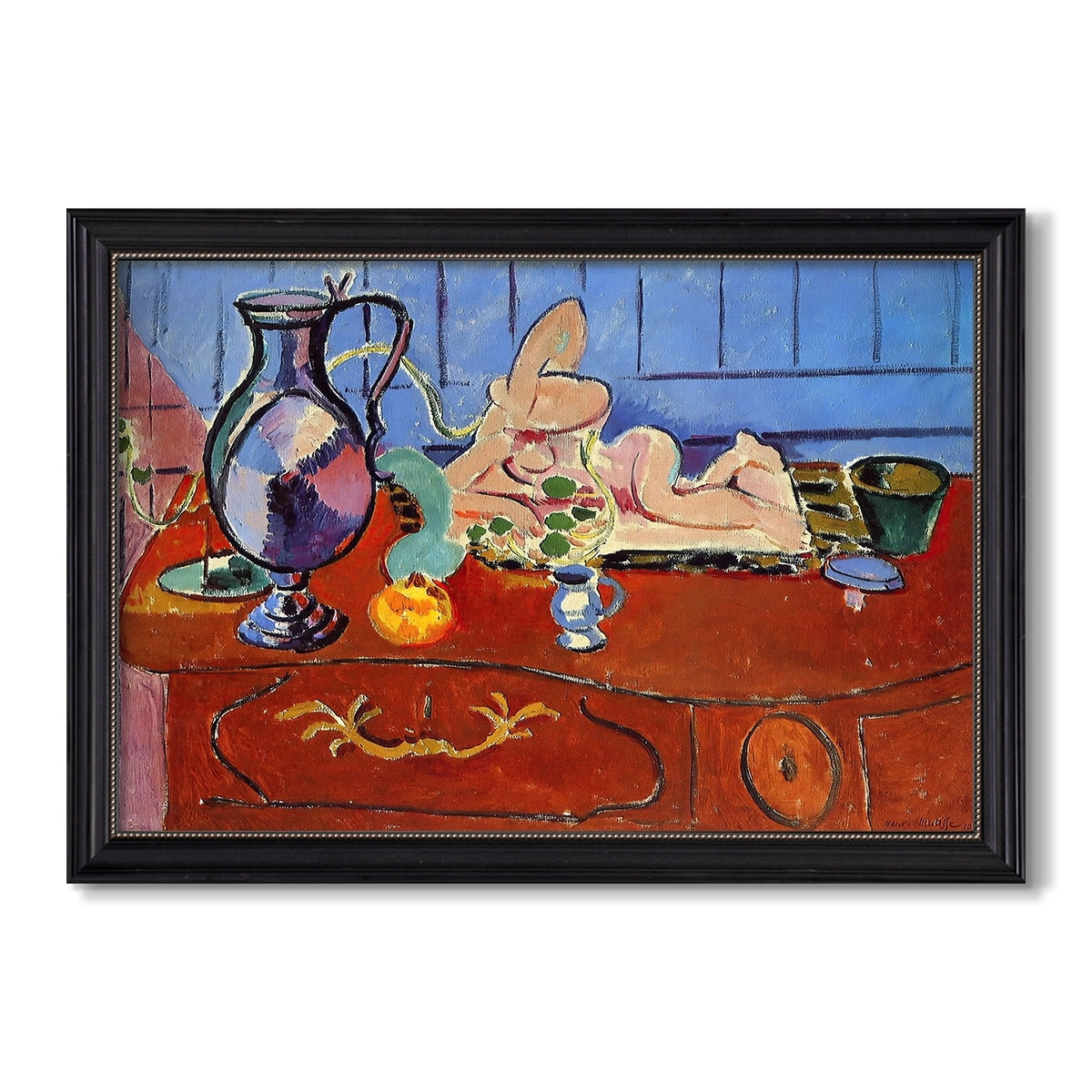 Still Life With A Pewter Jug And Pink Statuette 1910 Henri Matisse Custom Framed Canvas