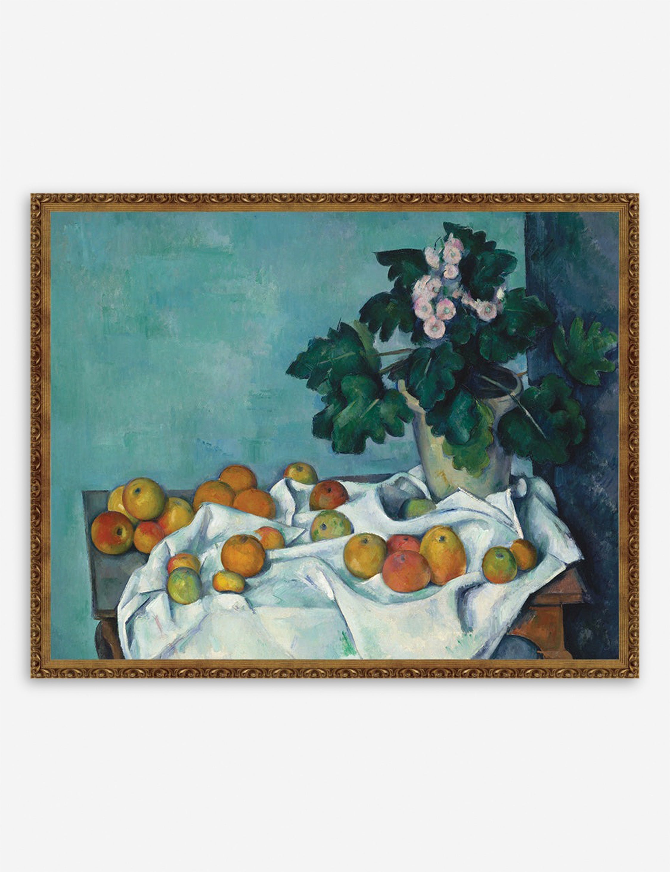 Still Life with Apples and a Pot of Primroses Print by Paul Cézanne