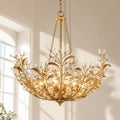 Stillbloom 6 Light Antique Gold Foil Metal Crystal Floral Chandelier Antique Gold Dia. 28.2 X H 29.5