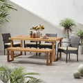 Stillwater Outdoor Aluminum Dining Set With Wicker Chairs And Bench