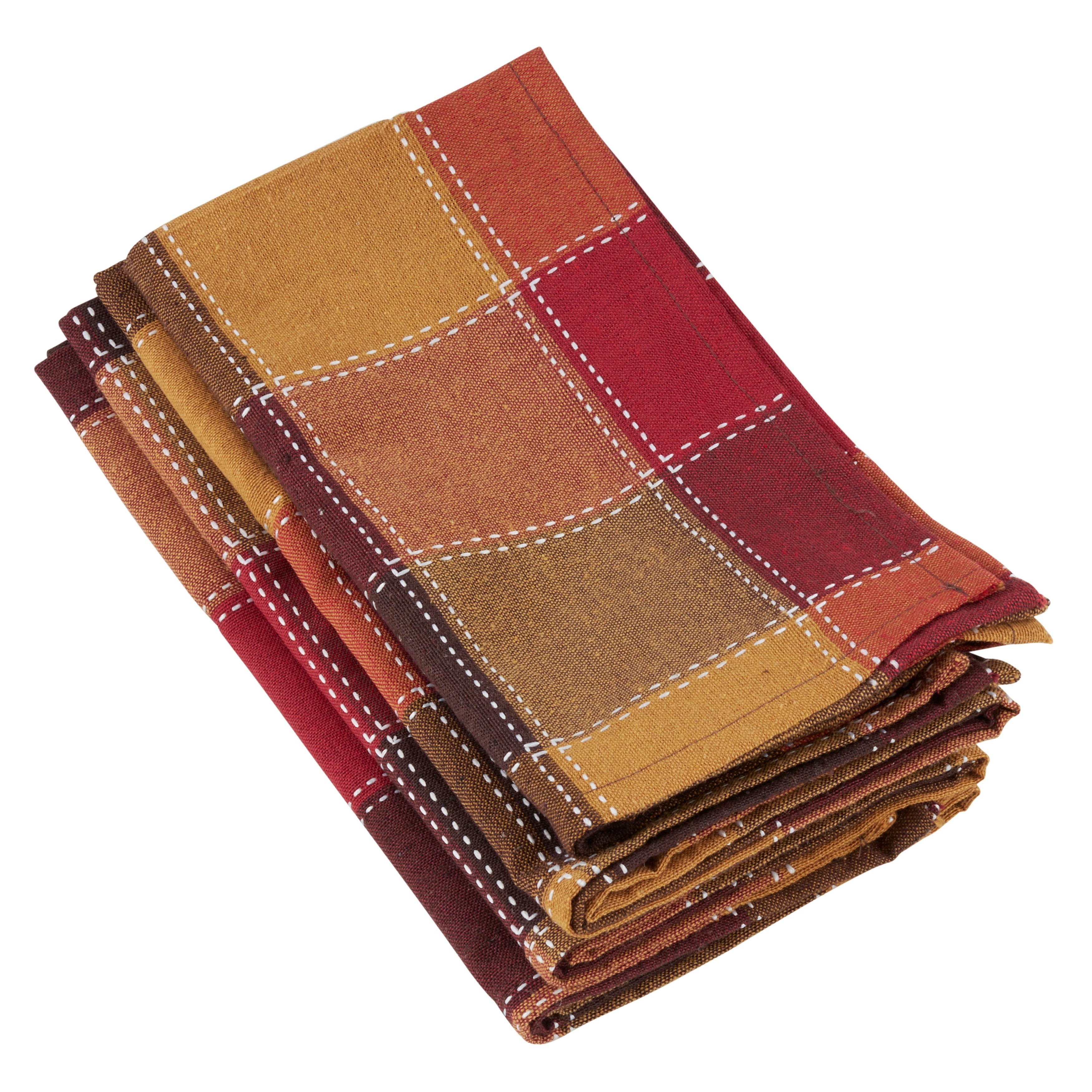 Stitched Plaid Cotton Blend Dinner Napkin Set Of 4