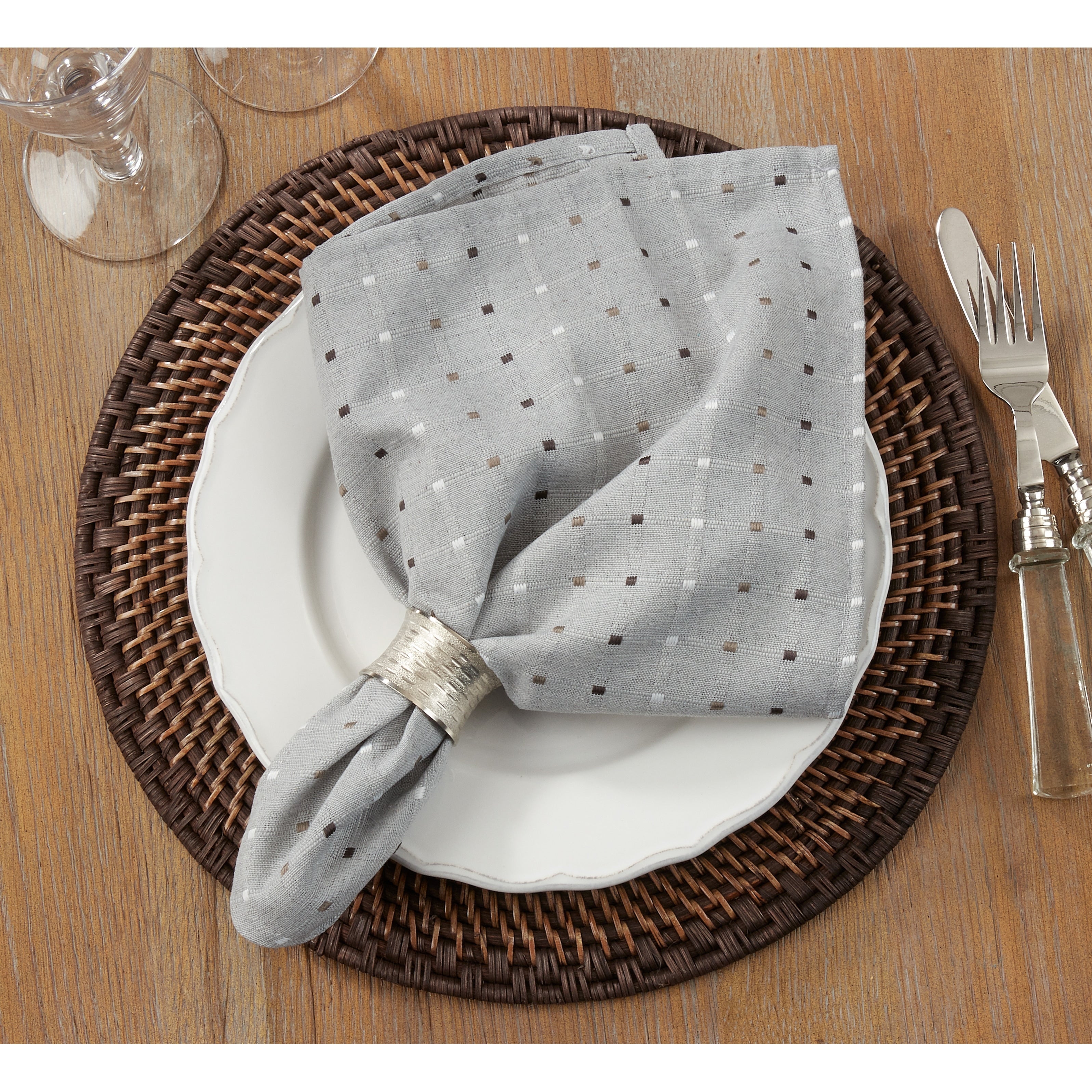 Stitched Line Design Cotton Blend Napkins Set Of 4