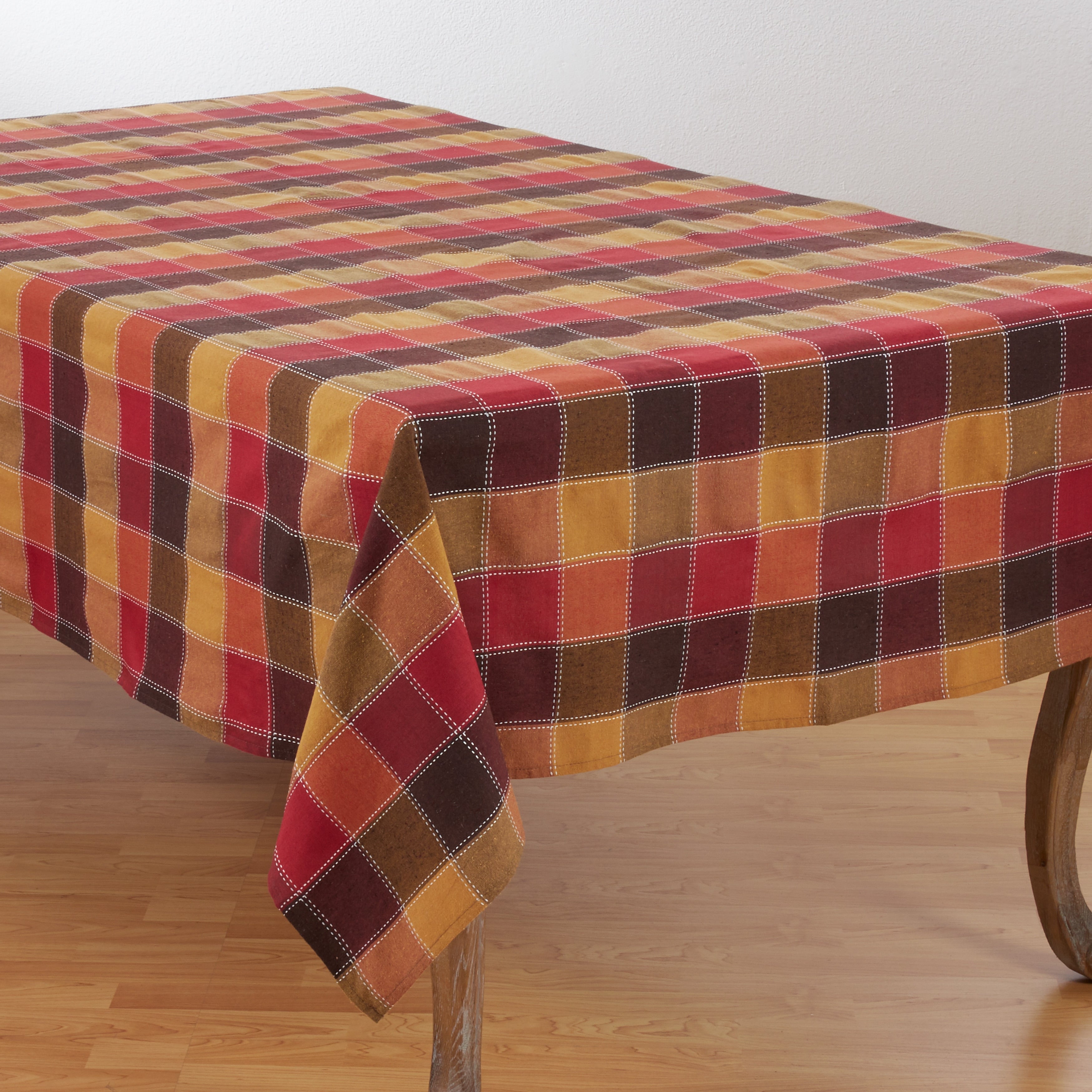 Stitched Plaid Cotton Blend Tablecloth