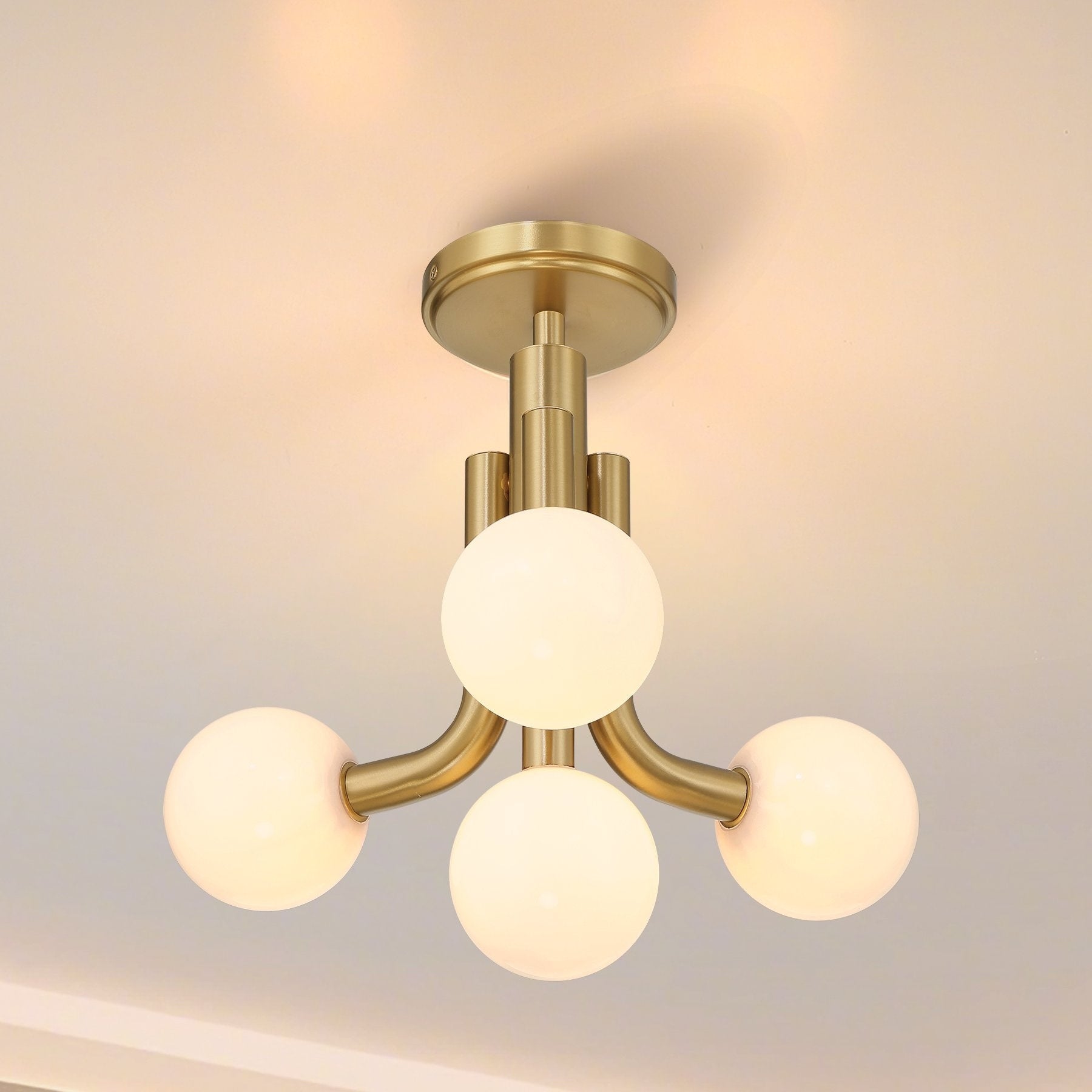 Stockholm 16 Inch 4 Light Champagne Gold Convertible Pendant With Opal Glass Shades