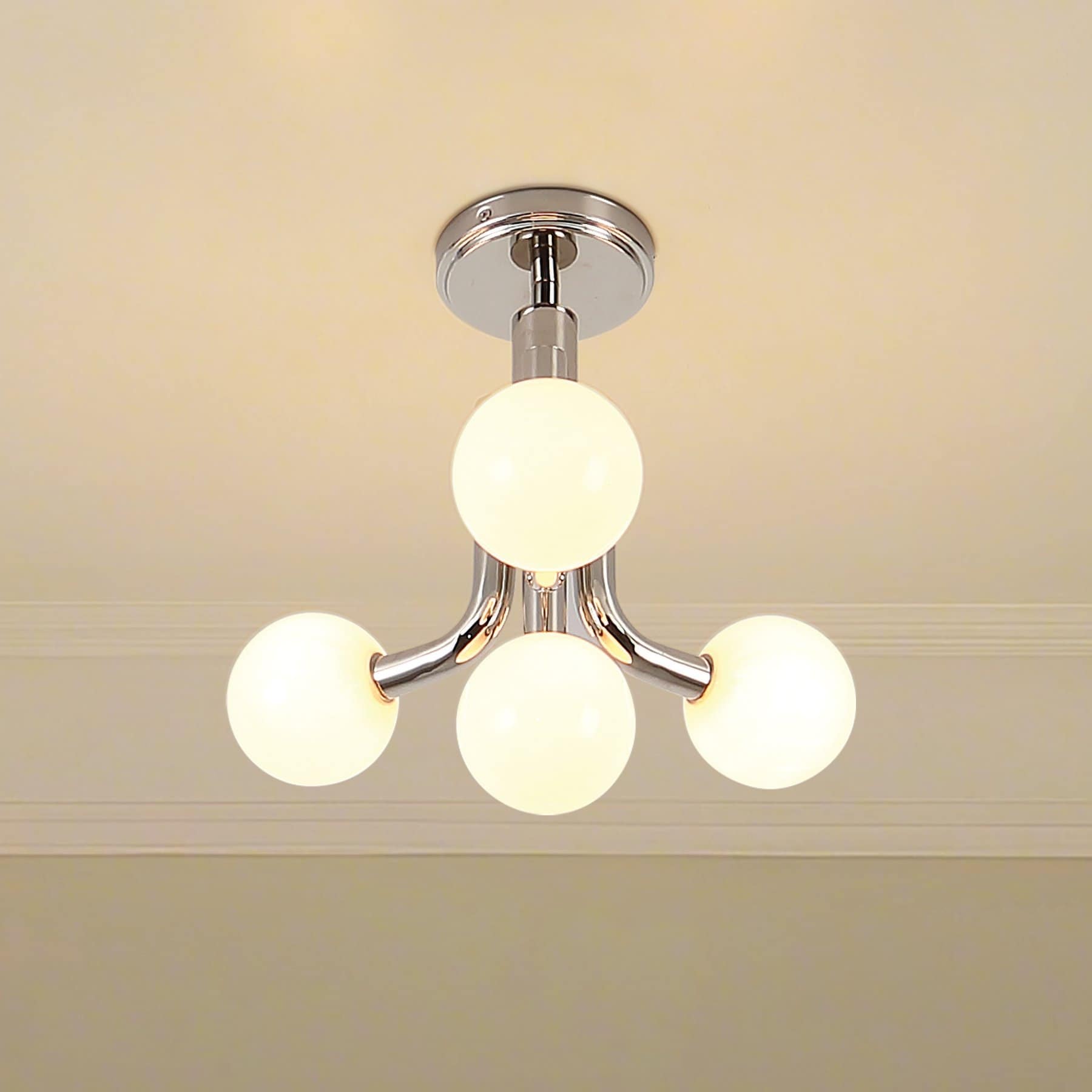 Stockholm 16 Inch 4 Light Polished Nickel Convertible Pendant With Opal Glass Shades
